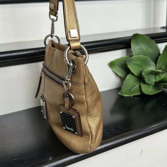 Tignanello Metallic Gold Leather Crossbody Purse | Soft Pebbled Shoulder Bag - Picture 5 of 13